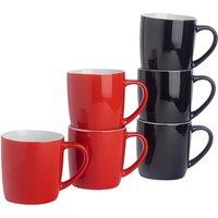 Argon Tableware 6x Coloured Coffee Mugs - 350ml - Red/Black - Durable Stoneware Latte Tea Cup