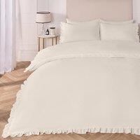 OHS Frill Edge Decor Duvet Cover with Pillowcase Bedding Set in Natural | Size: Double