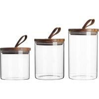 Argon Tableware Scandi Storage Jars with Leather Loop Lids - 3 Sizes in Brown