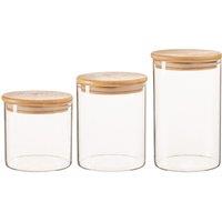 Argon Tableware 3 Piece Scandi Glass Storage Jars Set with Wooden Lids in Clear