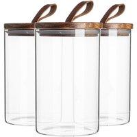 Argon Tableware Scandi Storage Jar with Leather Loop Lid 1 Litre Pack of 3 in Clear