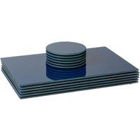 Harbour Housewares 12pc Glass Placemats & Round Coasters Set - 30 x 20cm Protection Mats in Blue | Size: 30 x 20 cm