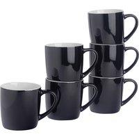 Argon Tableware 6x Coloured Coffee Mugs - 350ml - Durable Stoneware Latte Tea Cup in Black
