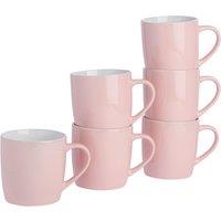 Argon Tableware 6x Coloured Coffee Mugs - 350ml - Durable Stoneware Latte Tea Cup in Pink