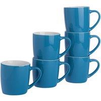 Argon Tableware 6x Coloured Coffee Mugs - 350ml - Durable Stoneware Latte Tea Cup in Blue