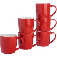 Argon Tableware 6x Coloured Coffee Mugs - 350ml - Durable Stoneware Latte Tea Cup in Red