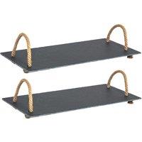 Argon Tableware Slate Serving Tray with Rope Handles 40cm x 20cm Grey Pack of 2 | Size: 40 cm x 20 cm