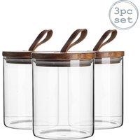 Argon Tableware Scandi Storage Jar with Leather Loop Lid 750ml Pack of 3 in Clear