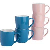 Argon Tableware 6x Coloured Coffee Mugs - 350ml - Blue/Pink - Durable Stoneware Latte Tea Cup