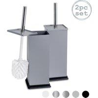 Harbour Housewares 2x Square Toilet Brushes with Holder - Non Slip Cleaning Brush Set in Grey