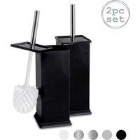 Harbour Housewares 2x Square Toilet Brushes with Holder - Non Slip Cleaning Brush Set in Black