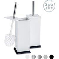 Harbour Housewares 2x Square Toilet Brushes with Holder - Non Slip Cleaning Brush Set in White