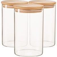 Argon Tableware Scandi Glass Storage Jars with Wooden Lids 1 Litre Pack of 3 in Clear