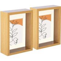 Nicola Spring 3D Deep Box Photo Frames - 5 x 7 with 4 x 6 Mount - Light Wood - Pack of 2 in Ivory