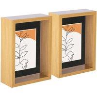 Nicola Spring 3D Deep Box Photo Frames - 5 x 7 with 4 x 6 Mount - Light Wood - Pack of 2 in Black