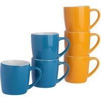 Argon Tableware 6x Coloured Coffee Mugs - 350ml - Blue/Yellow - Durable Stoneware Latte Tea Cup