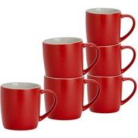 Argon Tableware 6x Matt Coloured Coffee Mugs - 350ml - Durable Stoneware Tea Cup in Red