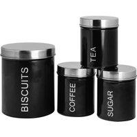 Harbour Housewares 4 Piece Kitchen Canisters Set - Round Metal Kitchen Storage Food Canister Tin in Black