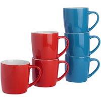 Argon Tableware 6x Coloured Coffee Mugs - 350ml - Red/Blue - Durable Stoneware Latte Tea Cup