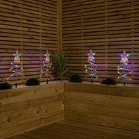 Samuel Alexander 45cm Set of 4 Light up White Spiral Christmas Tree Garden Path Lights with 100 Multi-Coloured LEDs