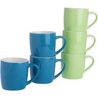 Argon Tableware 6x Coloured Coffee Mugs - 350ml - Blue/Green - Durable Stoneware Latte Tea Cup