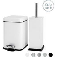 Harbour Housewares 3L Square Bathroom Bin & Brush Set - Slim Stainless Steel Bathroom Set in White