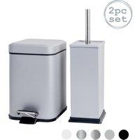 Harbour Housewares 3L Square Bathroom Bin & Brush Set - Slim Stainless Steel Bathroom Set in Grey