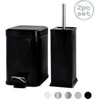 Harbour Housewares 3L Square Bathroom Bin & Brush Set - Slim Stainless Steel Bathroom Set in Black