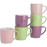 Argon Tableware 6x Coloured Coffee Mugs - 350ml - Pastel - Durable Stoneware Latte Tea Cup