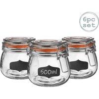 Argon Tableware 6x Glass Storage Jar & Labels Set - 500ml/17.6oz in Clear