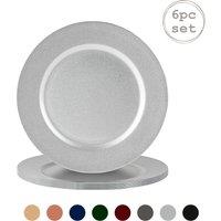 Argon Tableware 33cm Metallic Charger Plates - Set of 6 - Reusable Dining Placemats in Silver