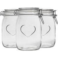 Nicola Spring Heart Glass Storage Jars - 1 Litre - Clear Seal - Pack of 3