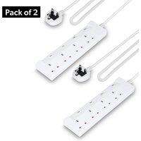 Geepas 4 Gang Extension Lead, 2M Cable Pack of 2 in Off-White