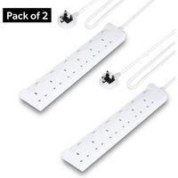 Geepas 6 Gang Extension Lead, 2M Cable with Individual Switches Pack of 2 in White