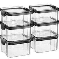 Argon Tableware 6x Food Storage Containers 460ml - Reusable Airtight Kitchen Jar Clip-Top Lid in Black