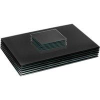 Harbour Housewares 12pc Glass Placemats & Square Coasters Set - 30 x 20cm Protection Mats in Black | Size: 30 x 20 cm