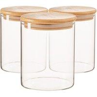 Argon Tableware Scandi Glass Storage Jars with Wooden Lids 750ml Pack of 3 in Clear