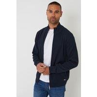 Threadbare Men's Cotton Blend Zip Up Funnel Neck Cardigan in Navy | Size: 2XL