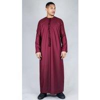 Thobez Men's Thobe Emirati Islamic Clothing String Tassel in Wine | Size: 54R