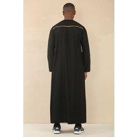 Thobez Men's Thobe Emirati Omani Jubba Islamic Clothing Muslim Kaftan Eid Robe Arab Gold Tassel Embroidery in Black | Size: 54R