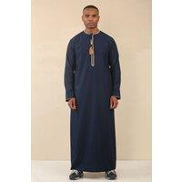 Thobez Men's Thobe Emirati Omani Jubba Islamic Clothing Muslim Kaftan Eid Robe Arab Gold Tassel Embroidery in Navy | Size: 60R