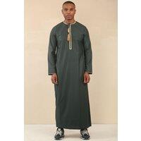 Thobez Men's Thobe Emirati Omani Jubba Islamic Clothing Muslim Kaftan Eid Robe Arab Gold Tassel Embroidery in Green | Size: 54R