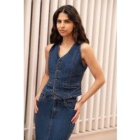 Yumi Women's Blue Denim Stretch Waistcoat | Size: 8