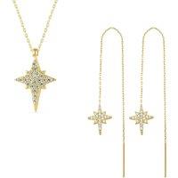 Spero London Women's Northern Star Polaris Sterling Silver Necklace & Drop Chain Earring Set in Gold