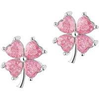 Spero London Women's Four Leaves Clover Sterling Silver Stud Earrings - Pink