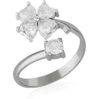 Spero London Women's White Four Leaves Clover Luck Ring Sterling Silver | Size: Adjustable