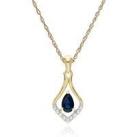 Gemondo Women's Classic Pear Sapphire & Three Diamond Leaf Halo Pendant in 9ct Yellow Gold in Blue | Size: 18 inches
