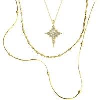 Spero London Women's Necklace Layering Set Beaded Twisted & Northern Star in Gold