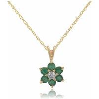Gemondo Women's Floral Round Emerald & Diamond Cluster Pendant Necklace in 9ct Yellow Gold in Green | Size: 18 inches