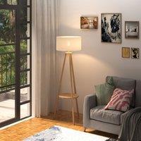 HOMCOM Bedside Light Free Standing Floor Lamp Tripod Holder Storage Shelf in Natural